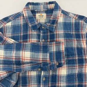 Marine Layer Mens Blue Plaid Cotton Flannel Button Down Shirt Small Fall 2022